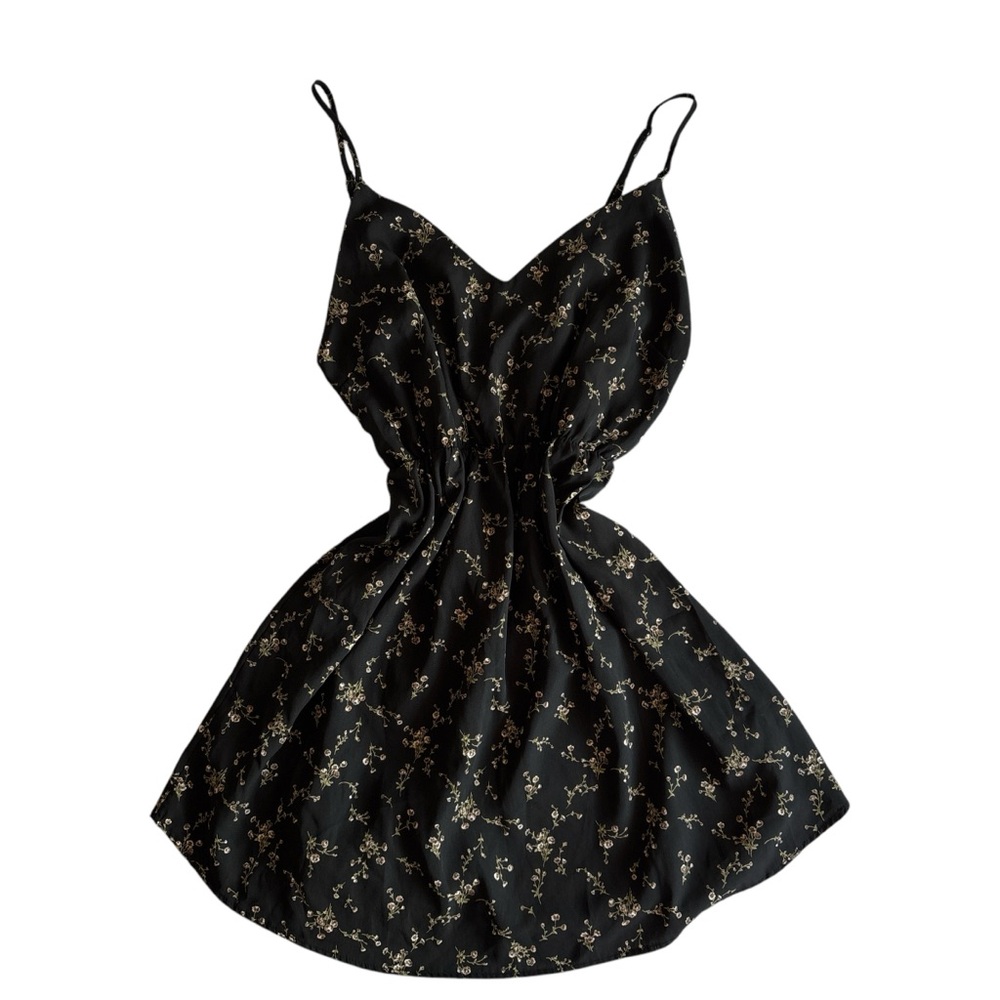 Black Mini Sundress with Spaghetti Straps and V-Neck